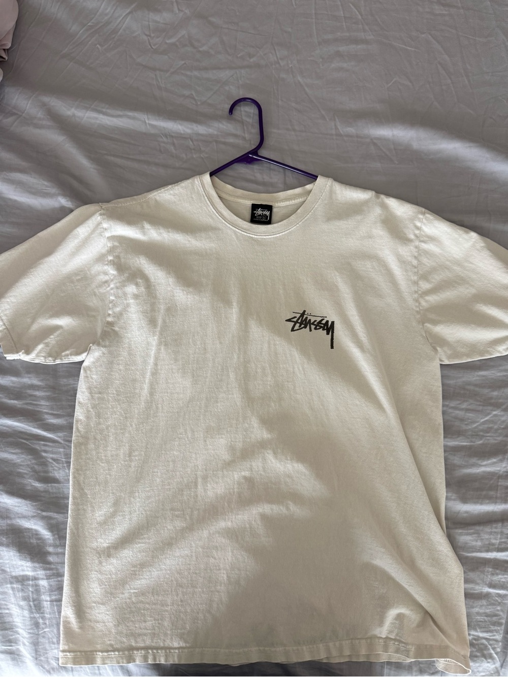 Stussy Off White Tee with Black Script Logo